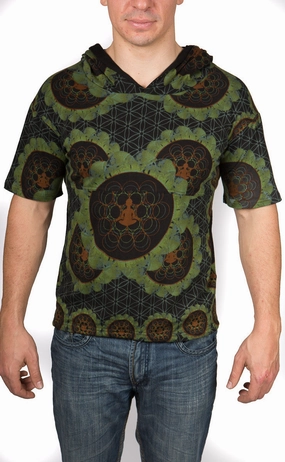 Ribbed Collar Design Print Hood Tee Lucid