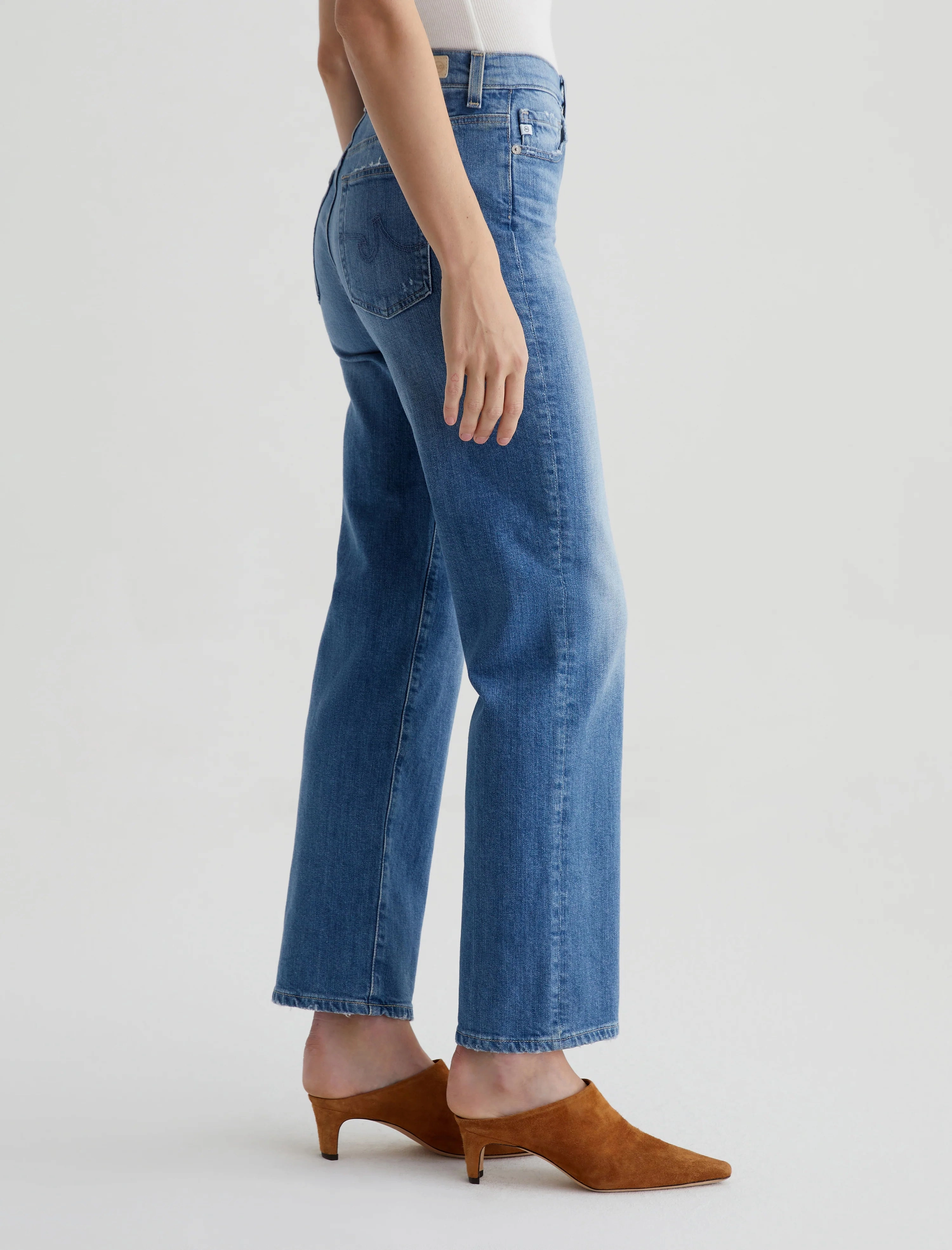 AG Brinley Mid Rise Straight Leg Jeans- Iris Relaxed Style Smart Casual Minimalist Style Loose Outdoor Adventure Work Meeting