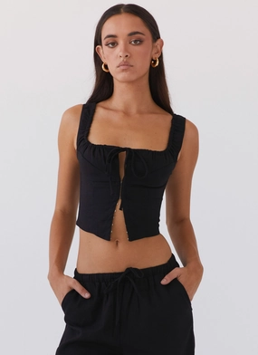 Take Me Away Corset Top - Black Odor Resistant Yarn Take Me Away Corset Top - Black Reflective Safety Trim Relaxed Look
