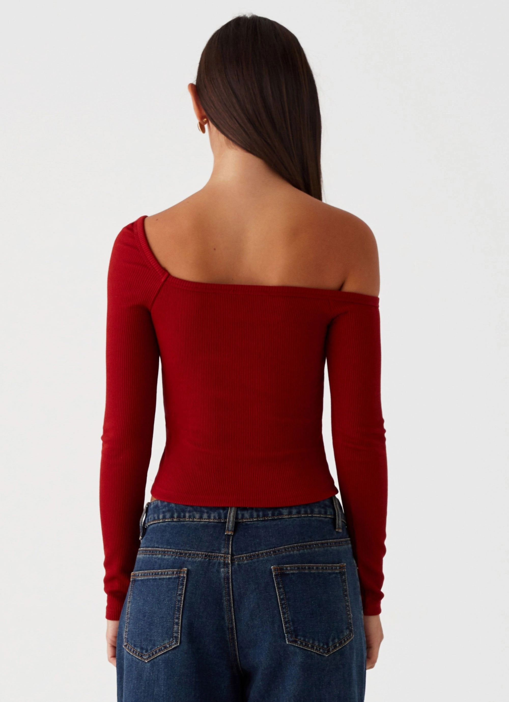 Talia Asymmetric Long Sleeve Top - Red WrinkleFree Finish