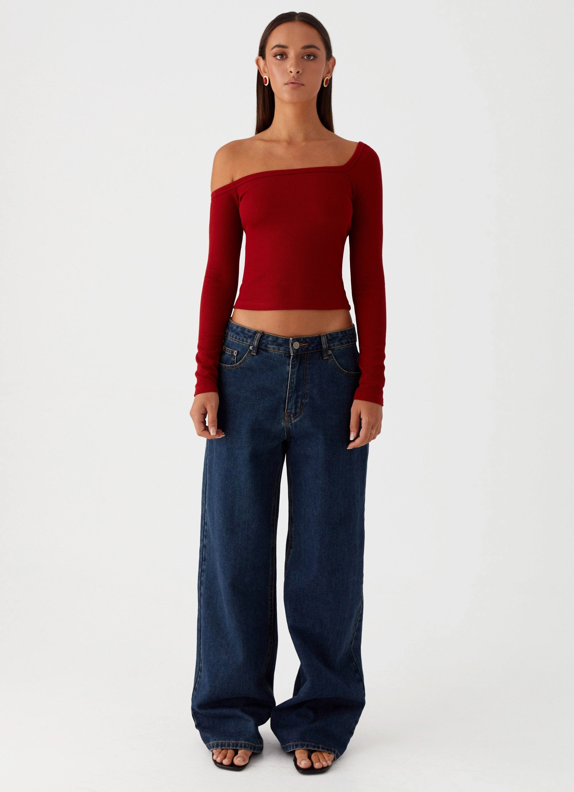 LowMaintenanceMaterial Talia Asymmetric Long Sleeve Top - Red