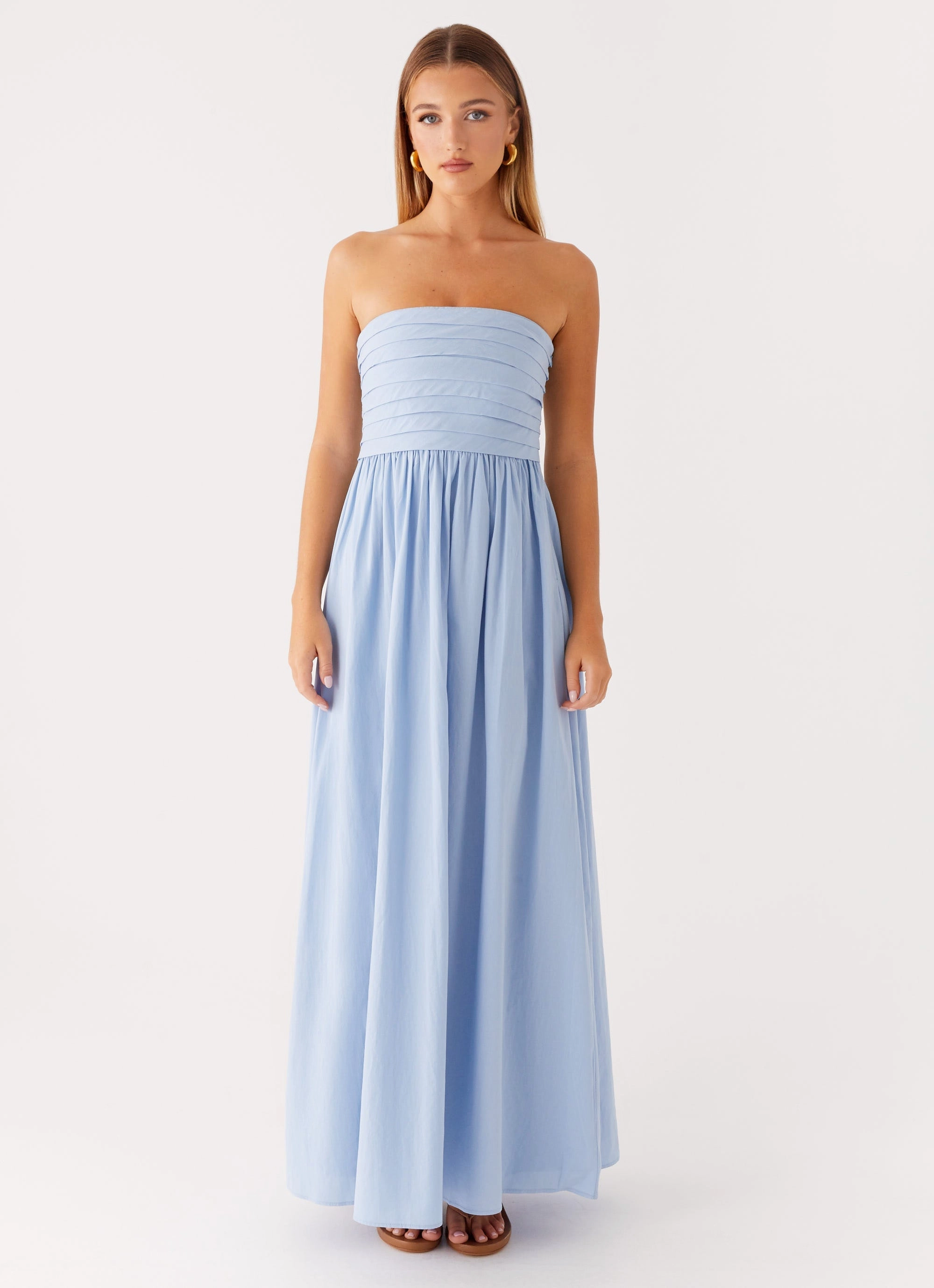 Light Fabric Zip Ease Tamia Maxi Dress - Blue