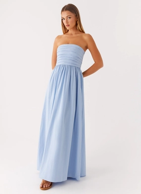 Tamia Maxi Dress - Blue Tailored Waist Essential Layer Effortless Look Tamia Maxi Dress - Blue