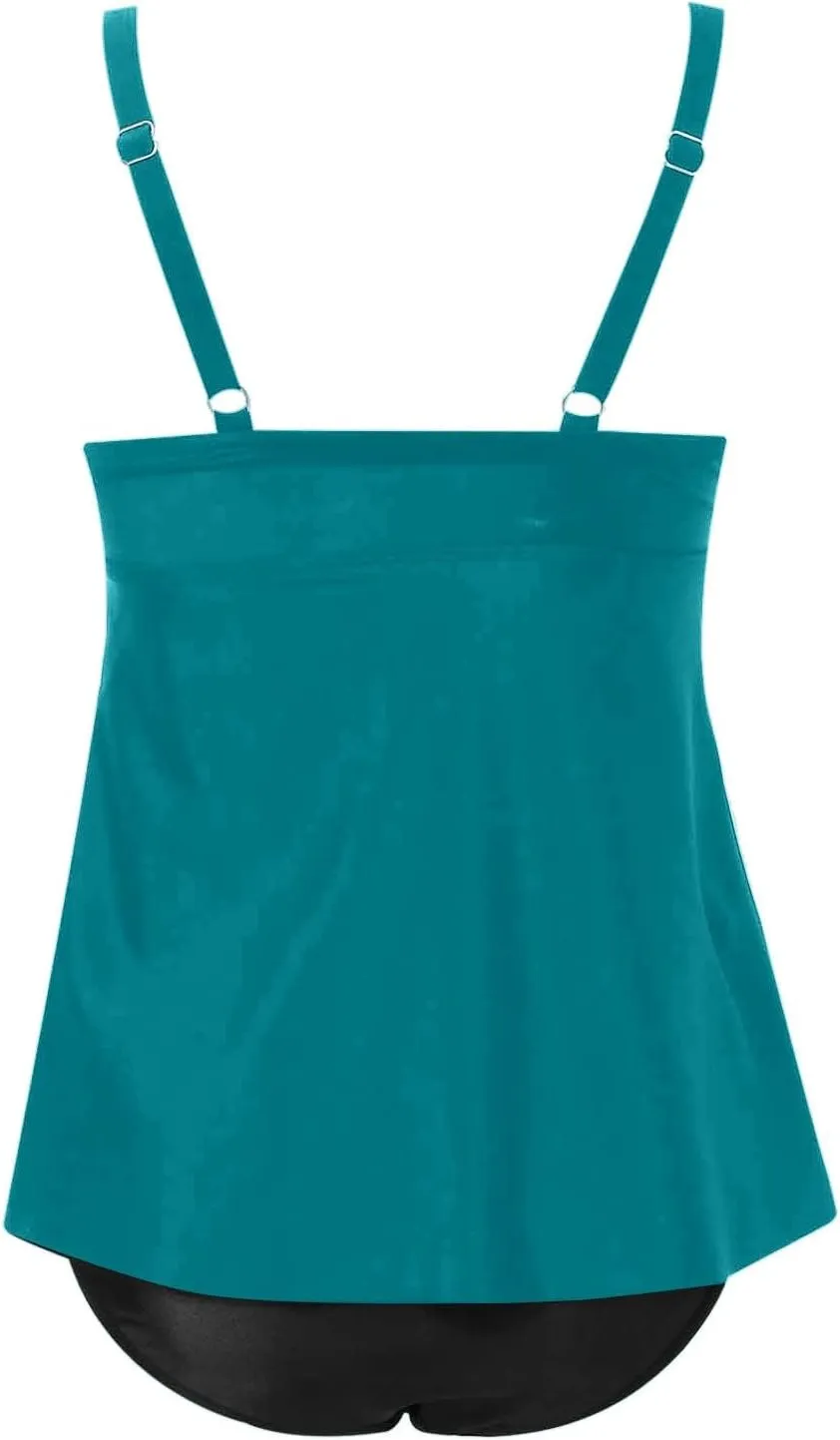 Tankini Swimsuits for Women Two Piece Tummy Control Tankinis Loose Bathing Suits Swim Tank Top with Boy Shorts