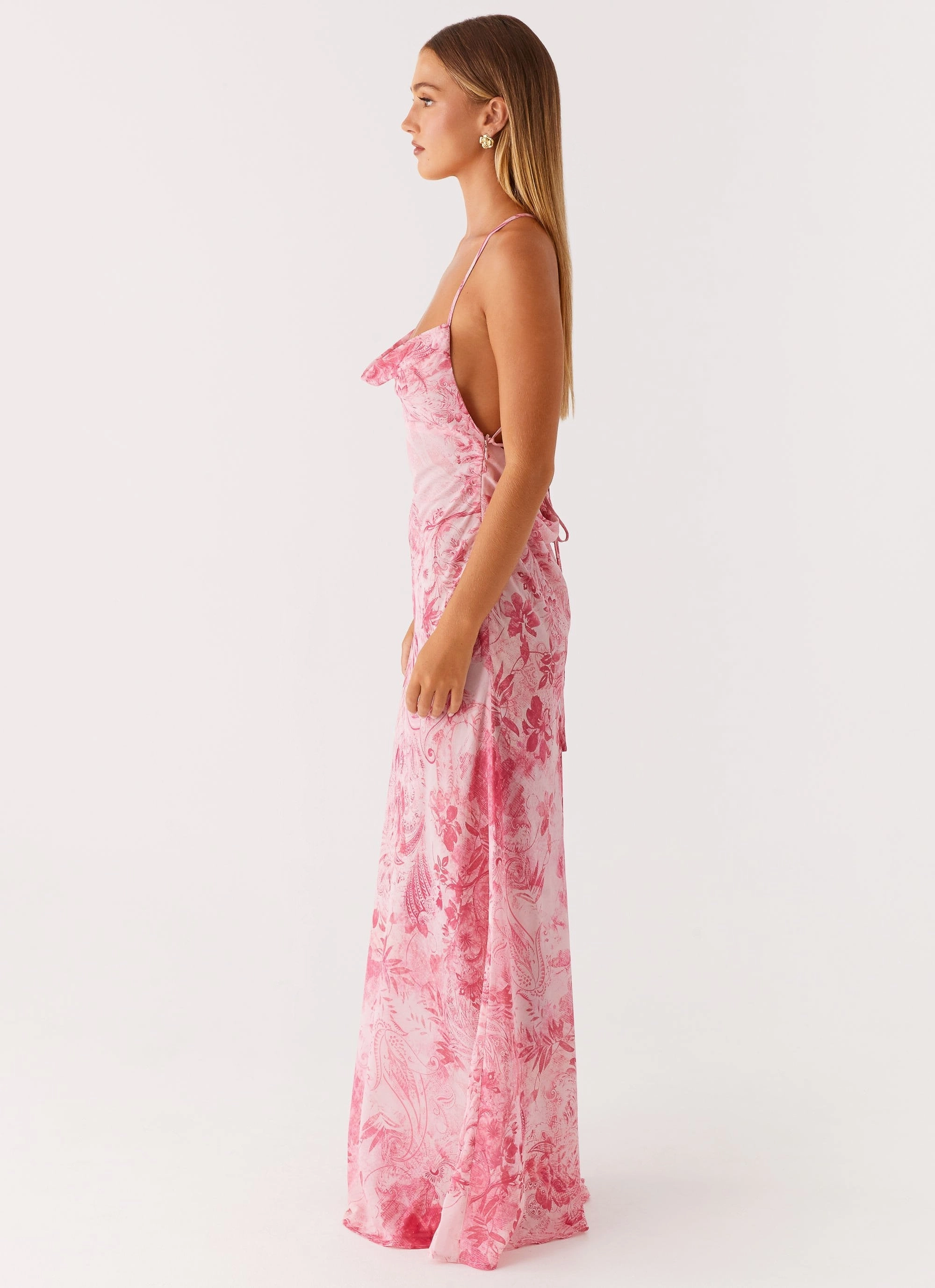 Tara Maxi Dress - Pink Print Timeless fitted silhouette Figure-Skimming