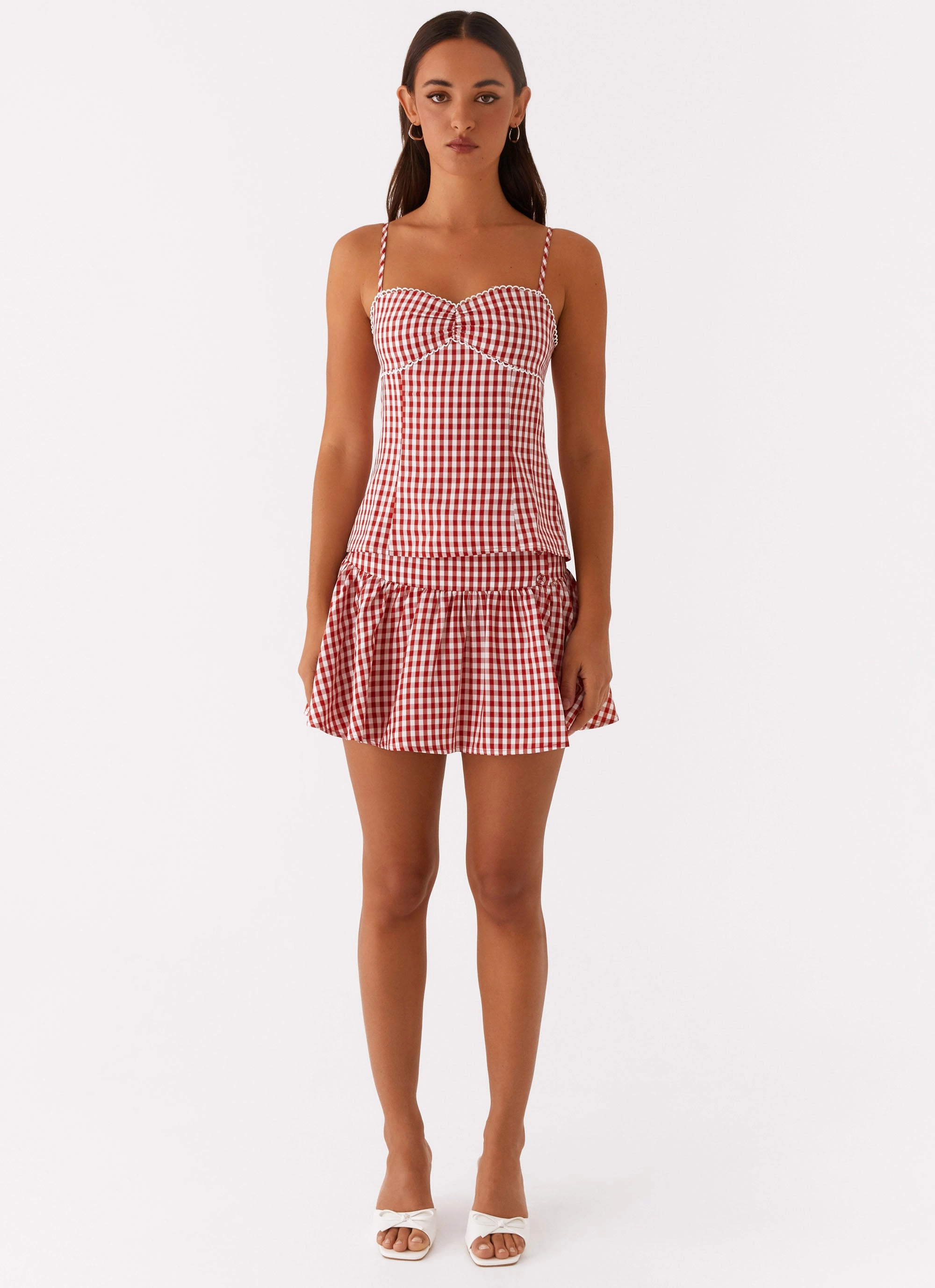 Bellamy Top - Red Gingham BondedShoulderTaping Recycled Fiber Blend