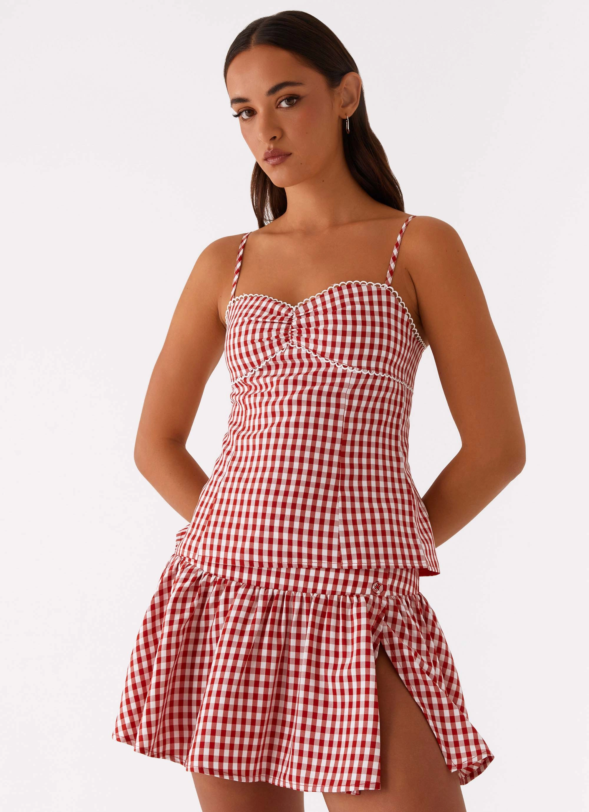 Bellamy Top - Red Gingham Elasticated Hem