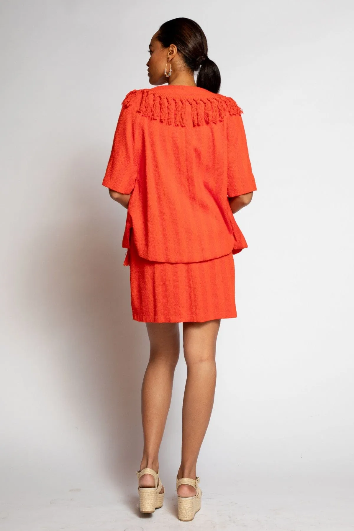 Soft Touch Lining QuiltedPattern Tassel Jacket - Tangerine