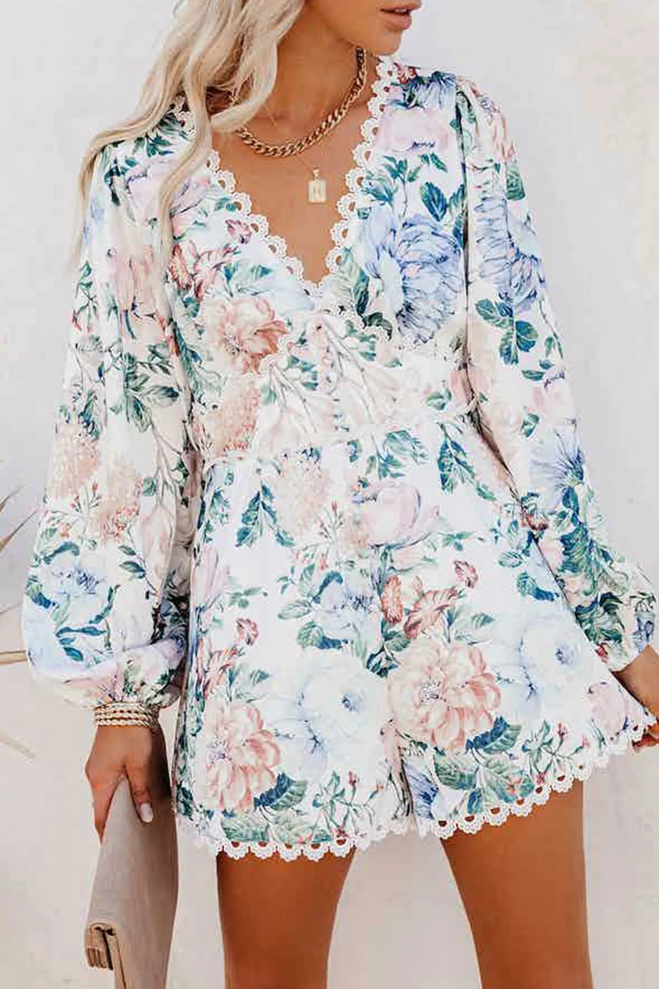TastyHottie - Floral Pocketed Crochet Rompers