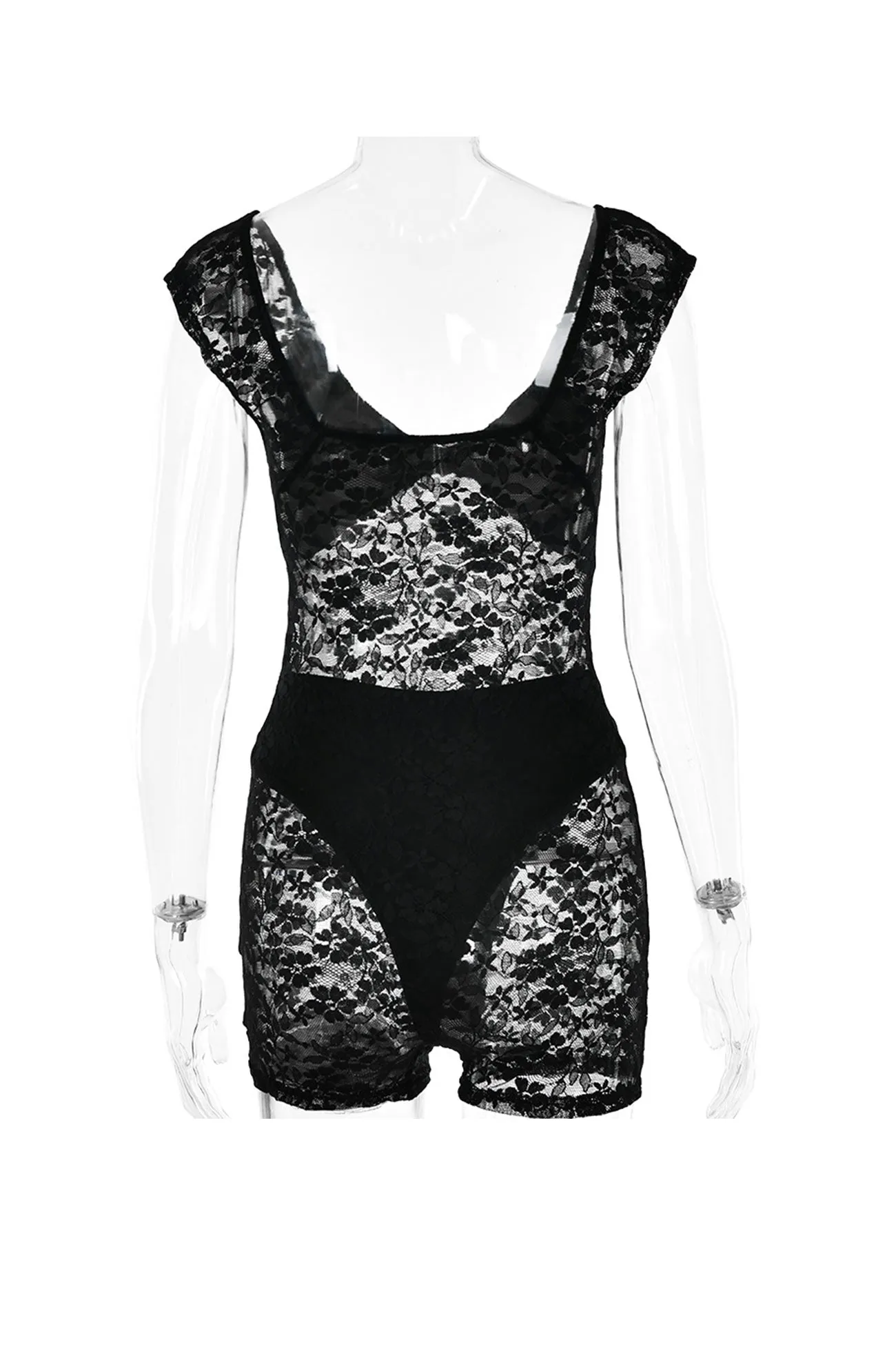 TastyHottie - V Neck Short Sleeve Lace Bodycon Rompers