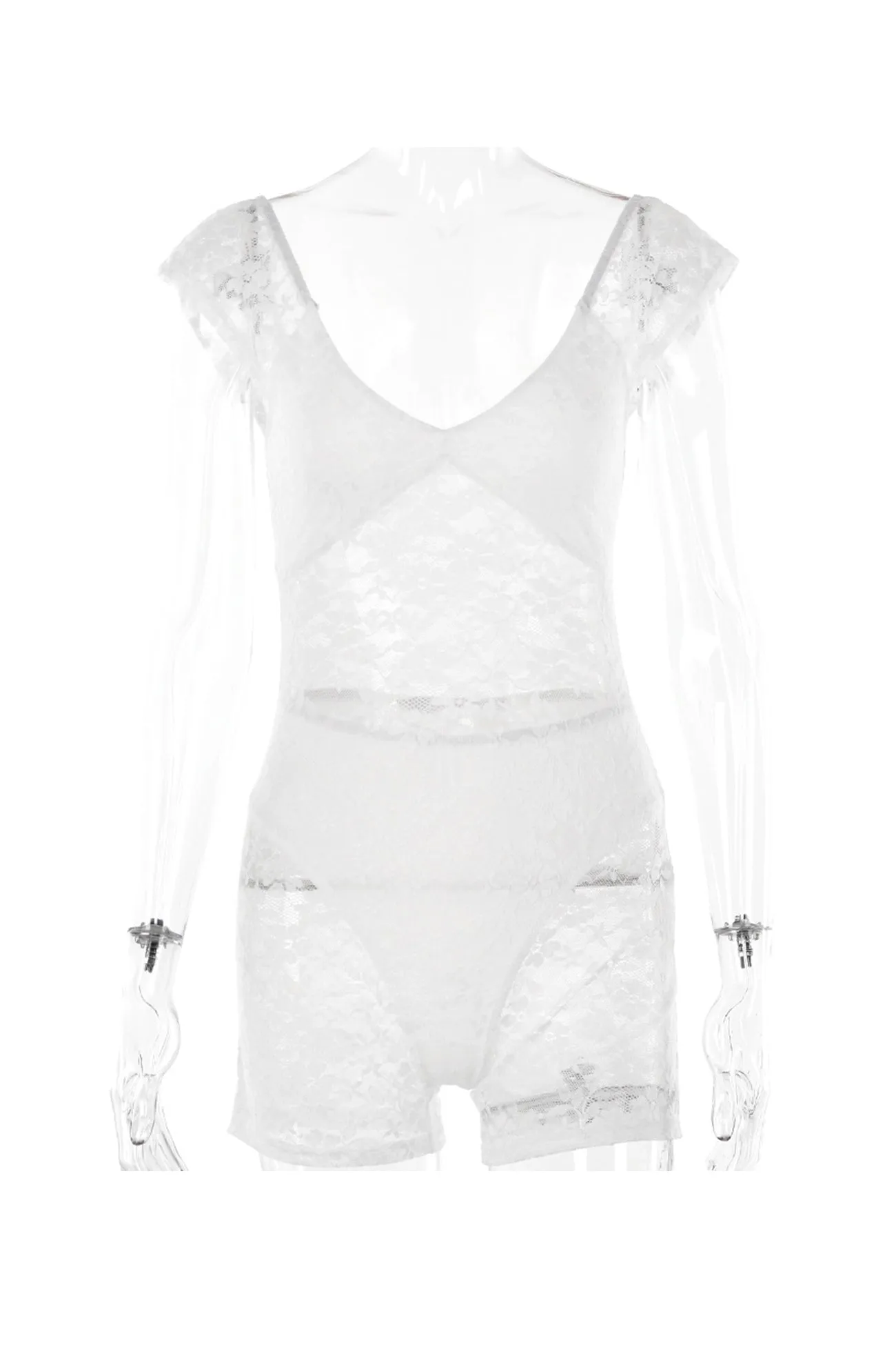 TastyHottie - V Neck Short Sleeve Lace Bodycon Rompers