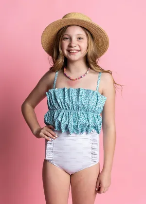Taupe Dashes | Youth Down in Front Ruffle Bottoms