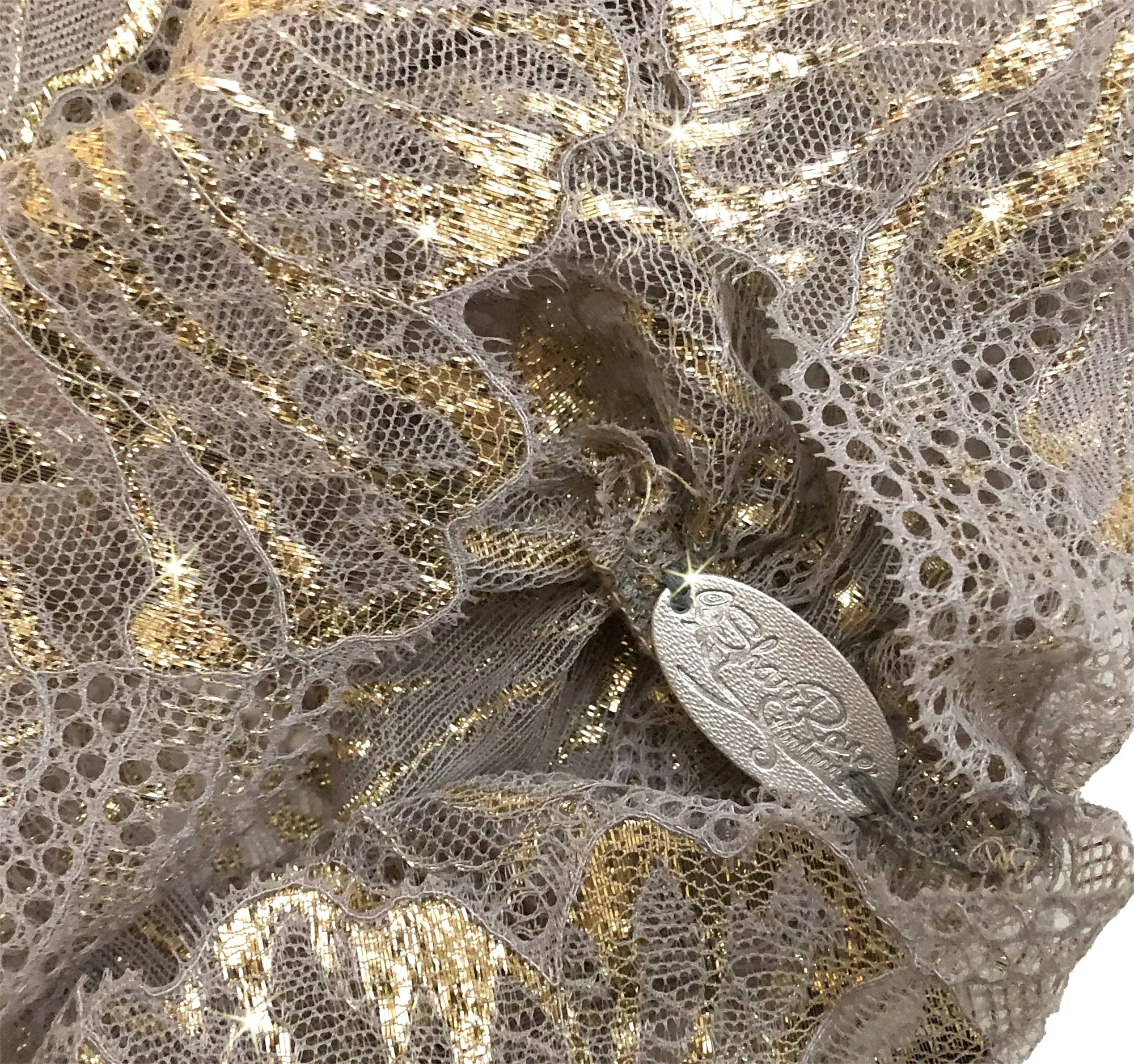 Taupe gold sparkly floral lace headband