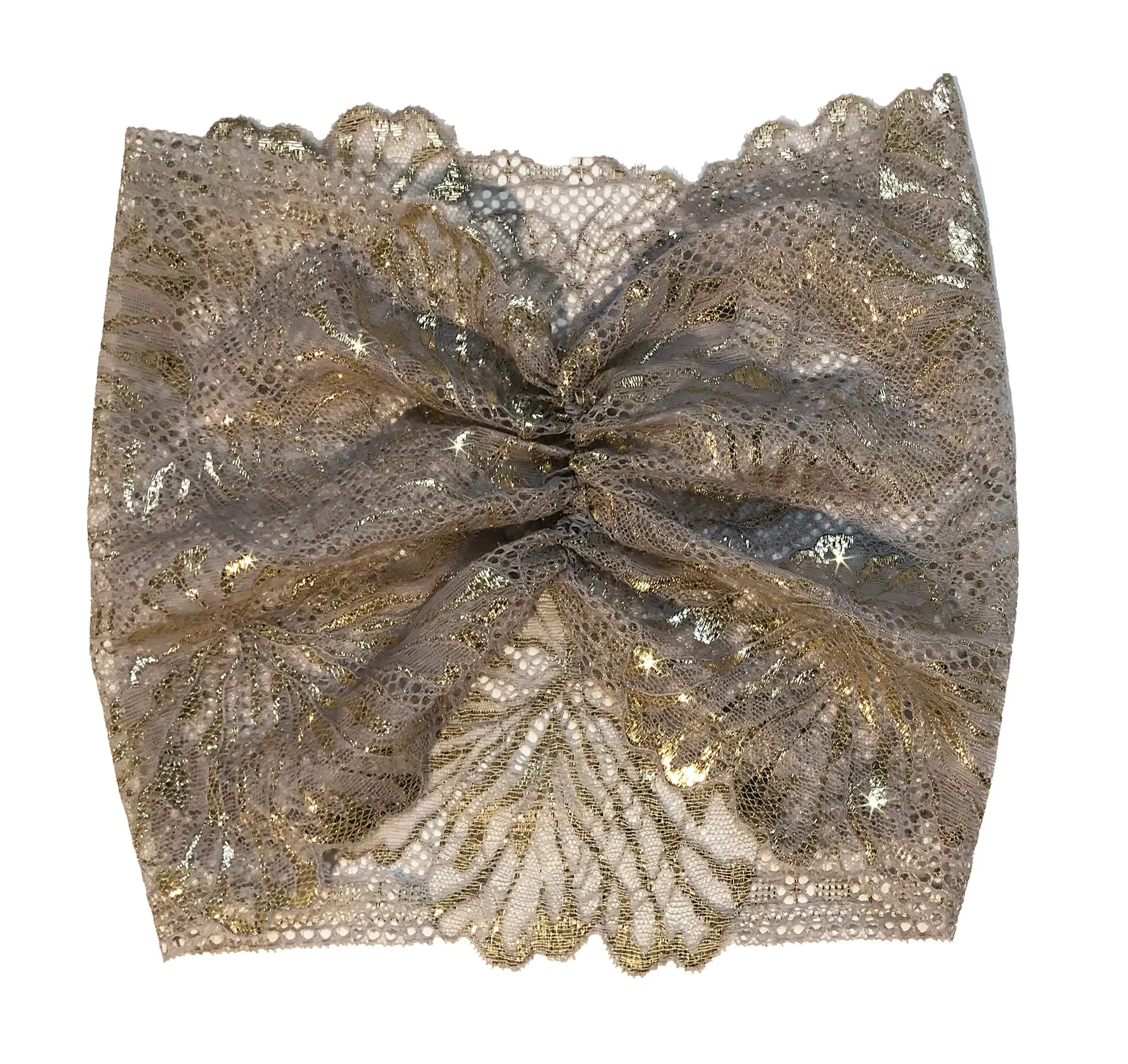 Taupe gold sparkly floral lace headband