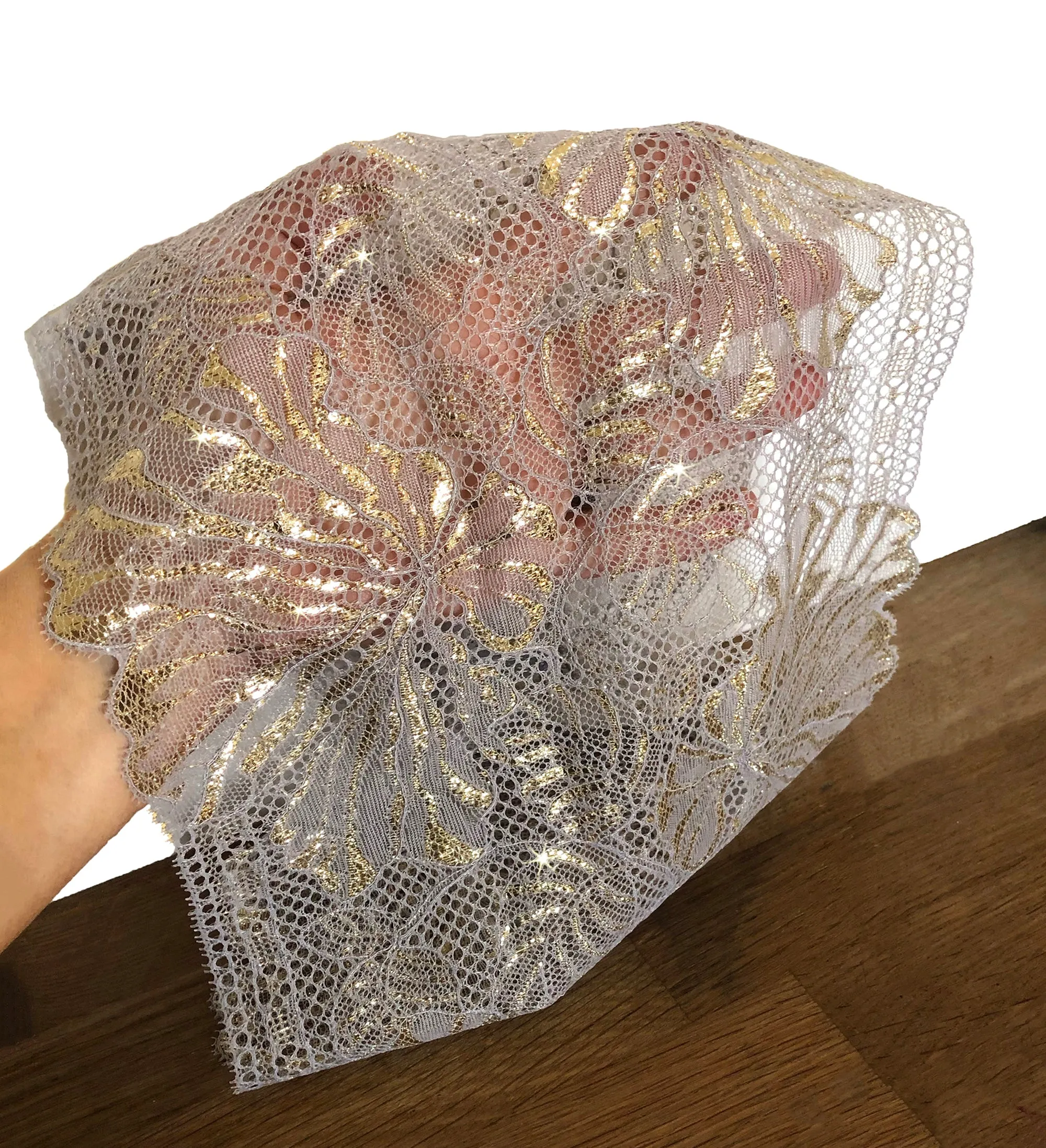 Taupe gold sparkly floral lace headband