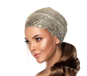Taupe gold sparkly floral lace headband