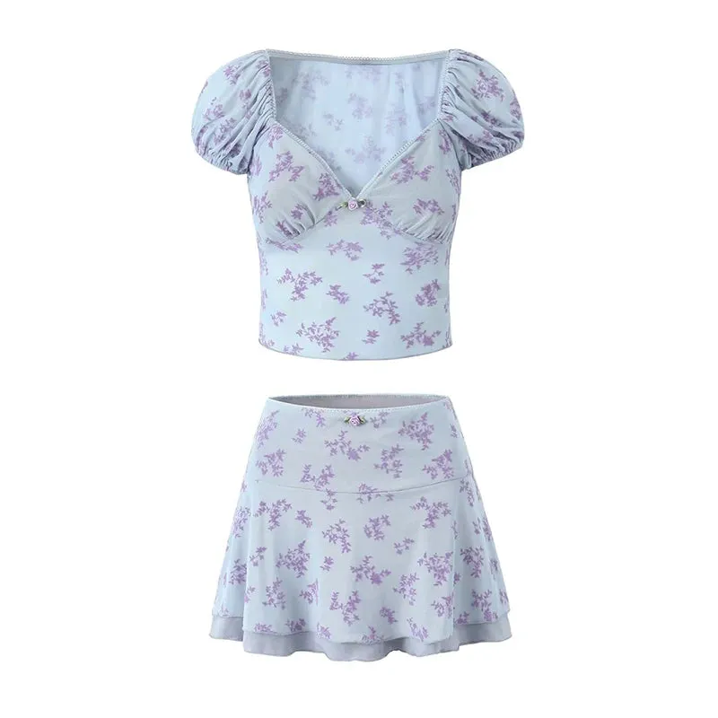 TAVIMART  -  Sexy Women Low Waist A-line Mini Mesh Skirt Floral Print Ladies Summer Skirts