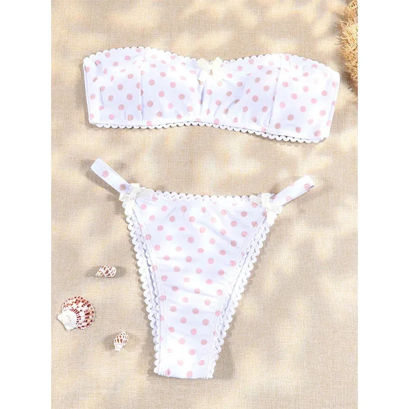 TAVIMART  -  Solid Bikini Set Bow Swimsuit Sexy Swimwear Women Low Waist Bikinis Off Shoulder Swimsuits Two Piece Suit Biuqini Beach Wear