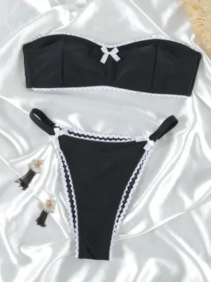 TAVIMART  -  Solid Bikini Set Bow Swimsuit Sexy Swimwear Women Low Waist Bikinis Off Shoulder Swimsuits Two Piece Suit Biuqini Beach Wear