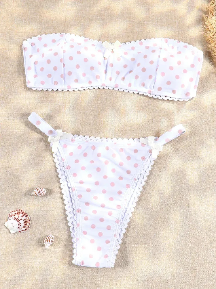 TAVIMART  -  Solid Bikini Set Bow Swimsuit Sexy Swimwear Women Low Waist Bikinis Off Shoulder Swimsuits Two Piece Suit Biuqini Beach Wear