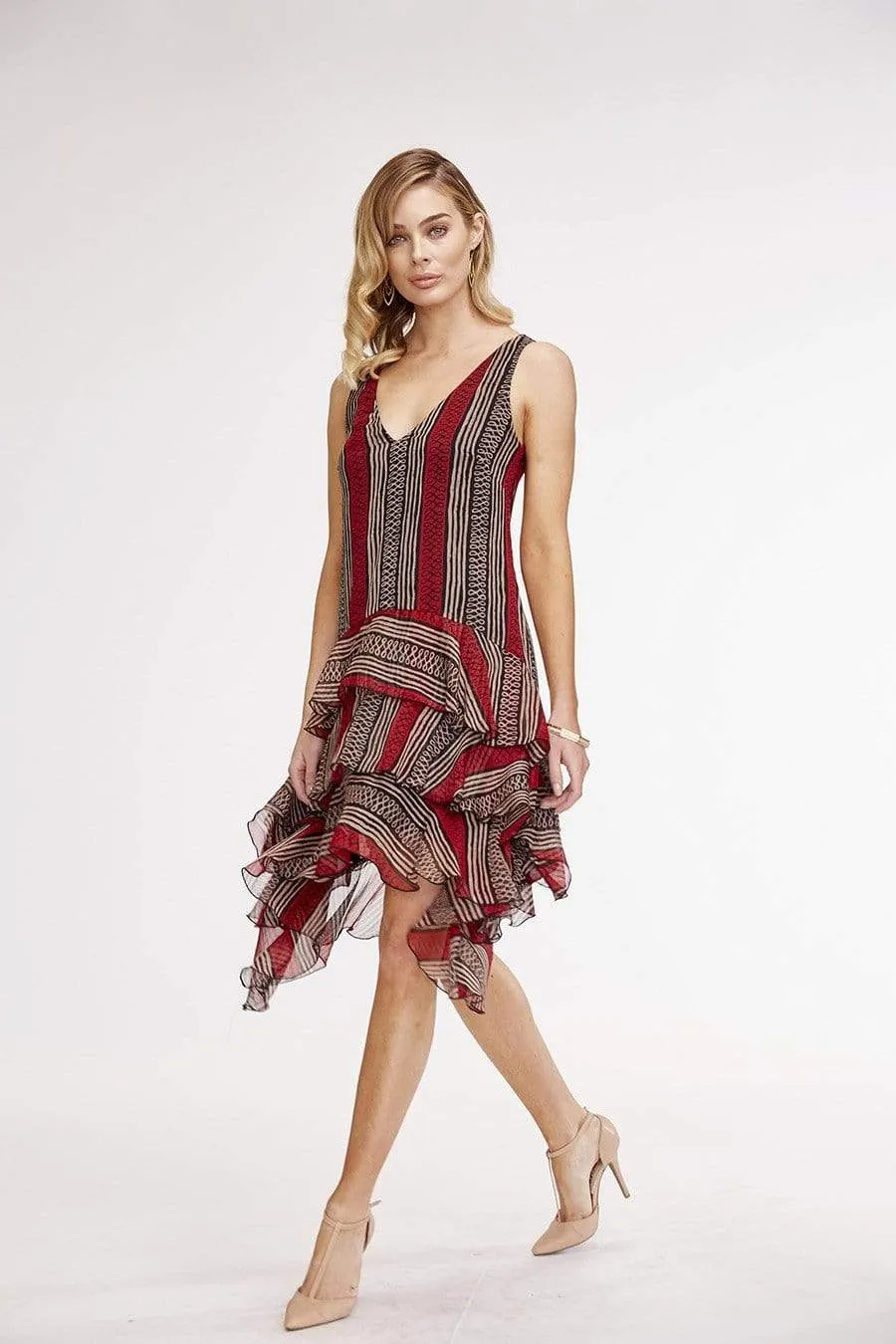 Tavin Dress in Admiral Stripe Pleated design