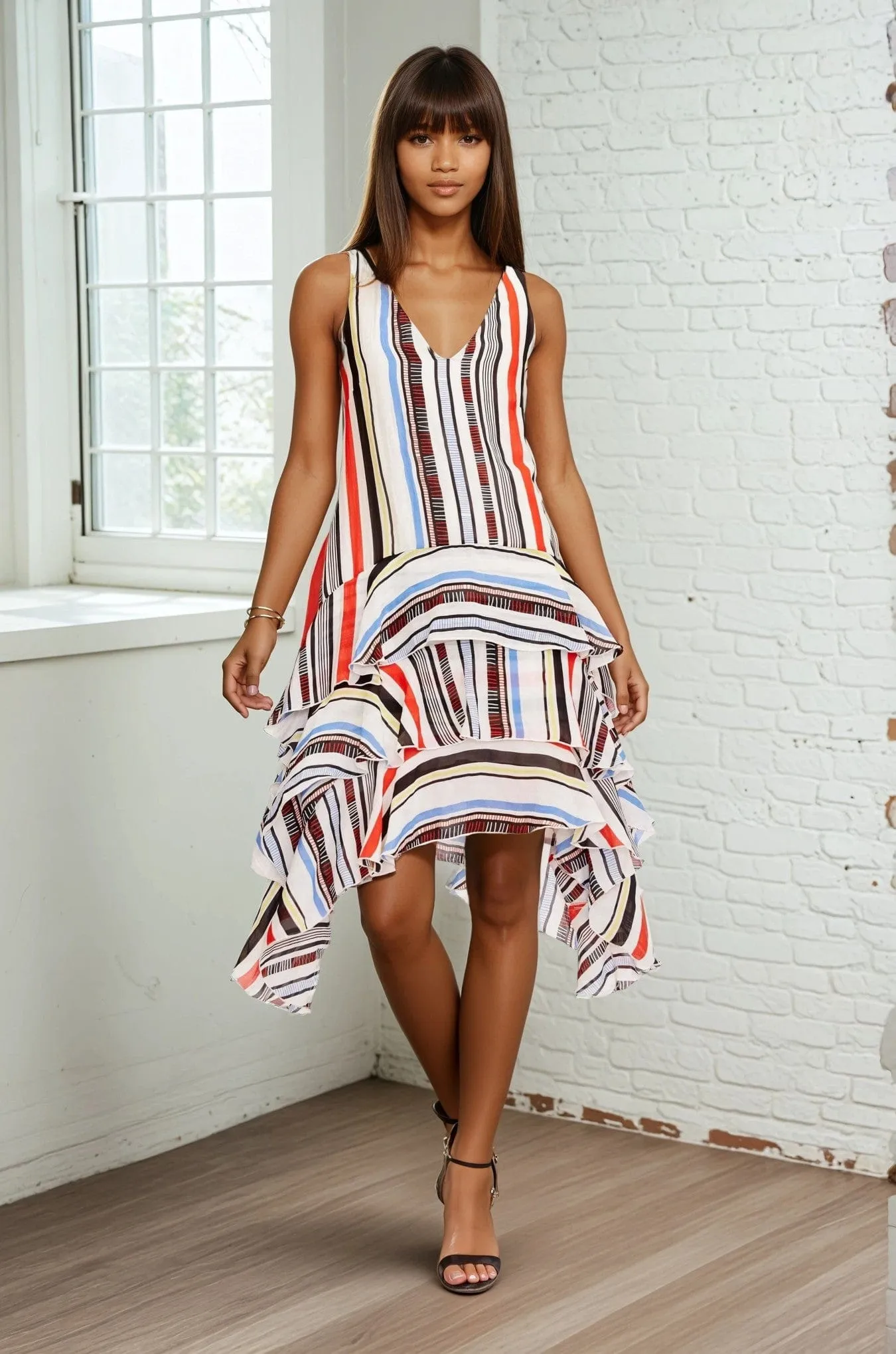 Fold-Over-Detail Tavin Dress - Pickering Stripe