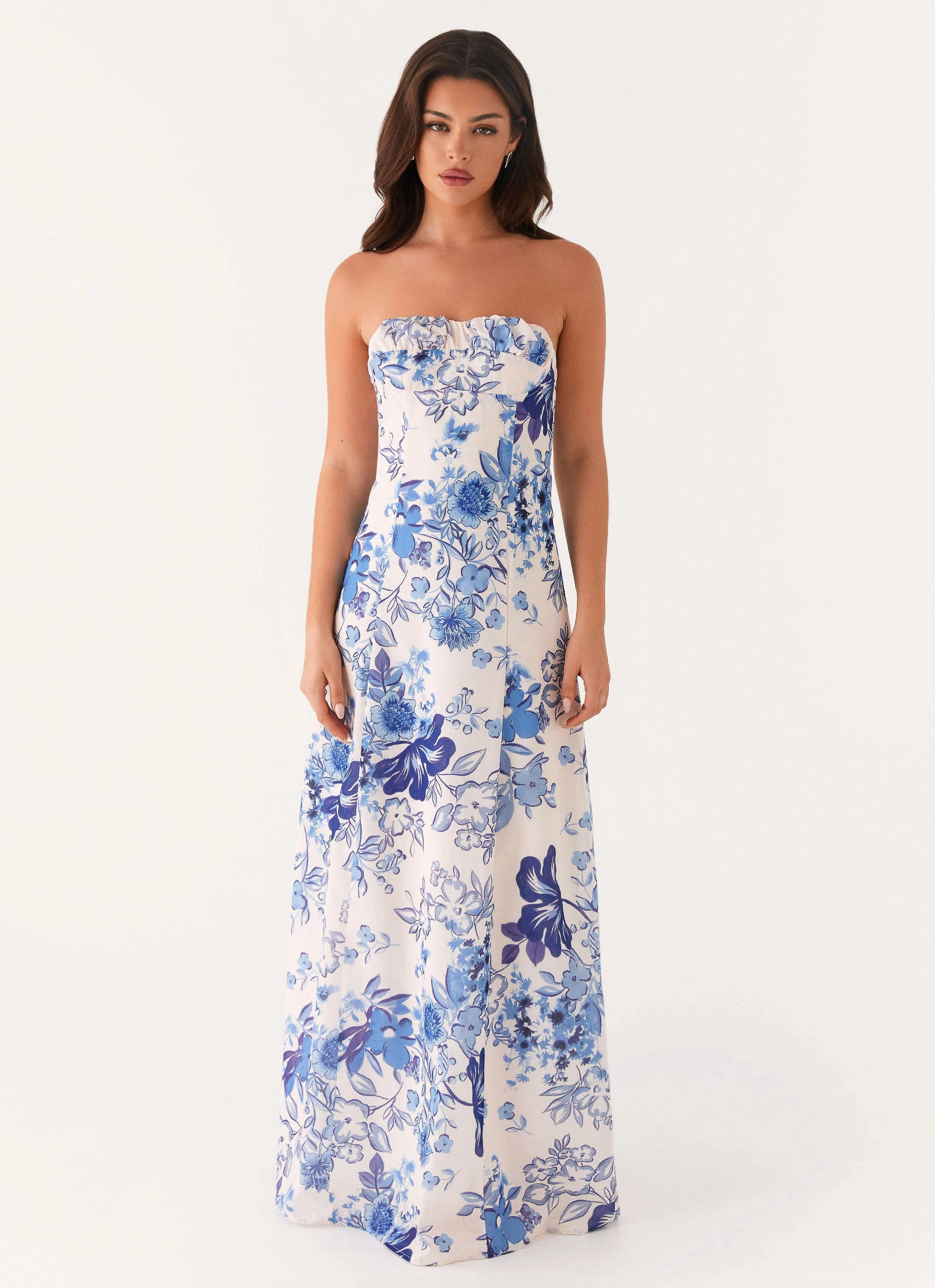 Tayla Linen Maxi Dress - Serene Sky Floral Pure Motion hypoallergenic