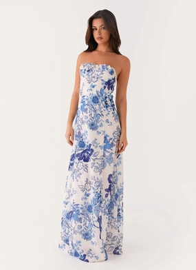 Tayla Linen Maxi Dress - Serene Sky Floral Chic Dress All Time Tayla Linen Maxi Dress - Serene Sky Floral