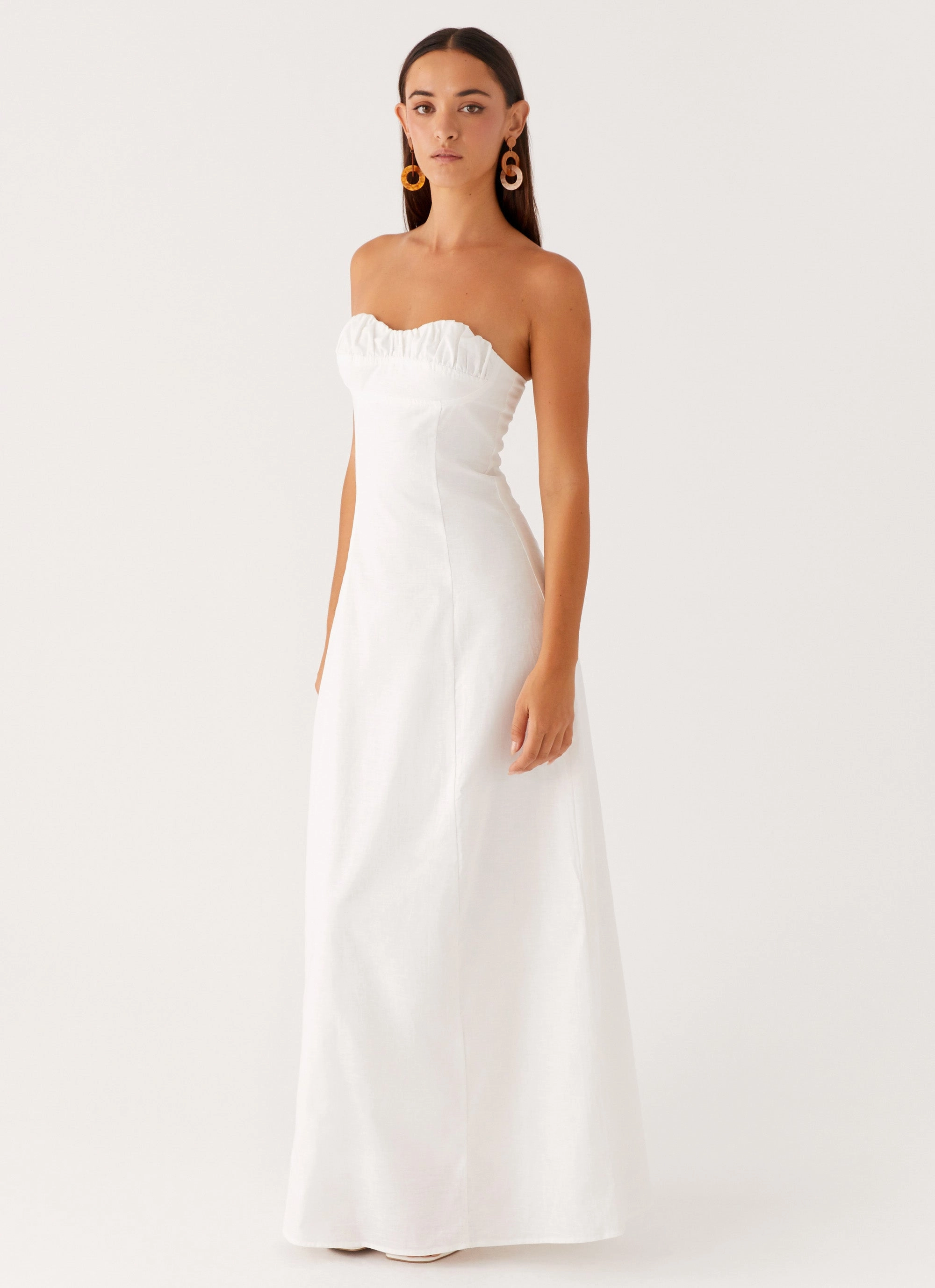 Tayla Linen Maxi Dress - White Elegant Silhouette Silky Form
