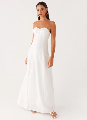 Tayla Linen Maxi Dress - White Adjustable Design Feminine Structure Modest Light Tayla Linen Maxi Dress - White