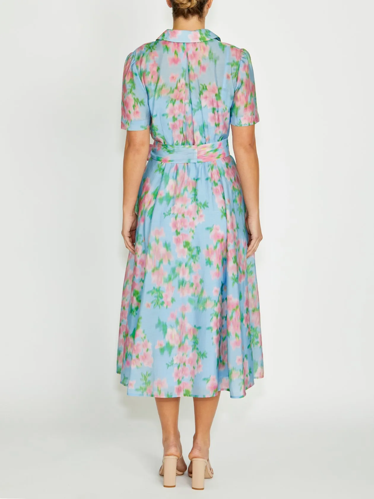 Sleek and Flattering Stain-Resistant Lilliana Floral Haze Shirtdress