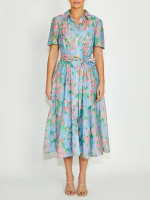 Tea length Lilliana Floral Haze Shirtdress Flattering Shape Design Lilliana Floral Haze Shirtdress