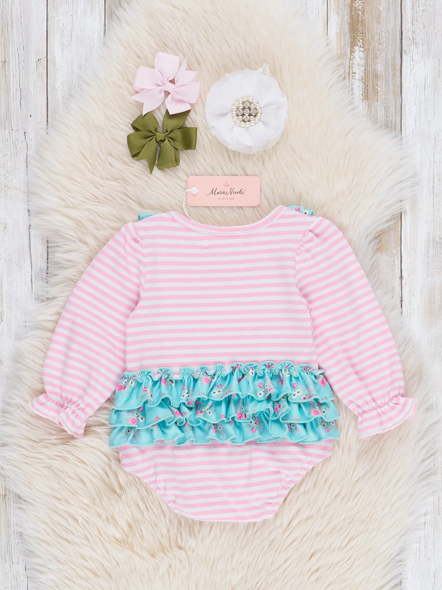 Teal & Pink Floral Embroidered Cow Bubble
