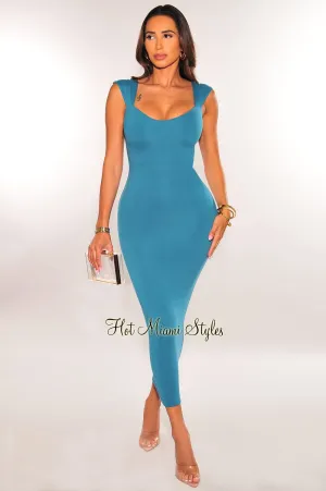 Teal Cap Sleeve Sweetheart Dress