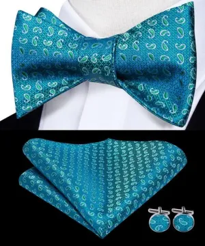 Teal Paisley Matching Bowtie Set (3pc)