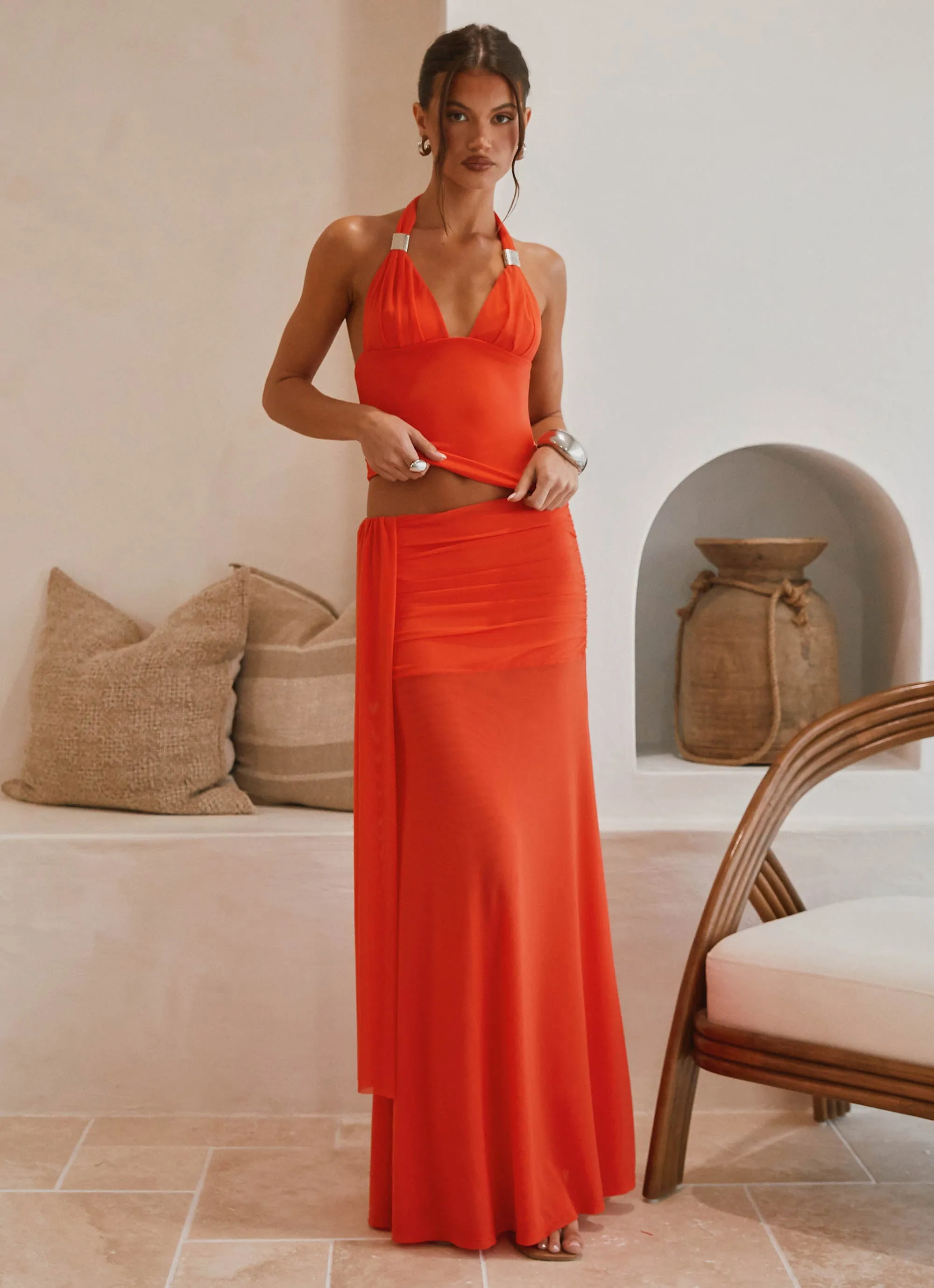 Long Use Blaze Maxi Skirt - Fire Red