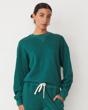 Teddy Fleece Crew Neck Sweatshirt StretchableWaistband Construction DropShoulder Teddy Fleece Crew Neck Sweatshirt