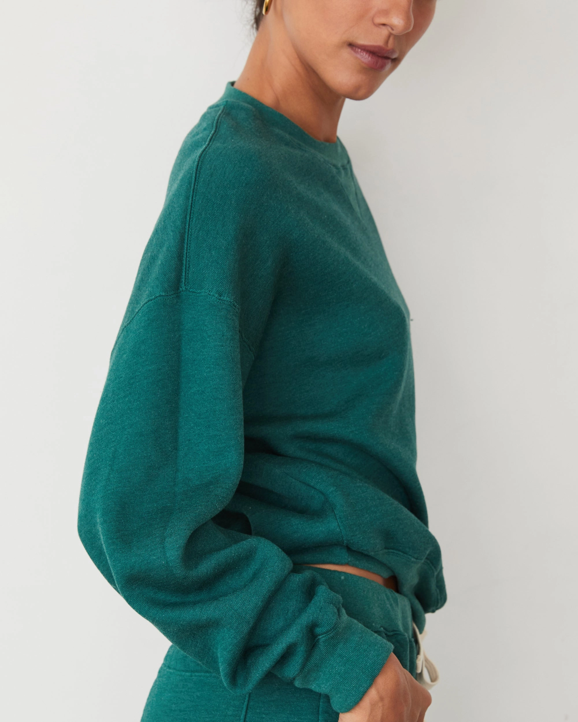 Teddy Fleece Crew Neck Sweatshirt Low Profile Collar