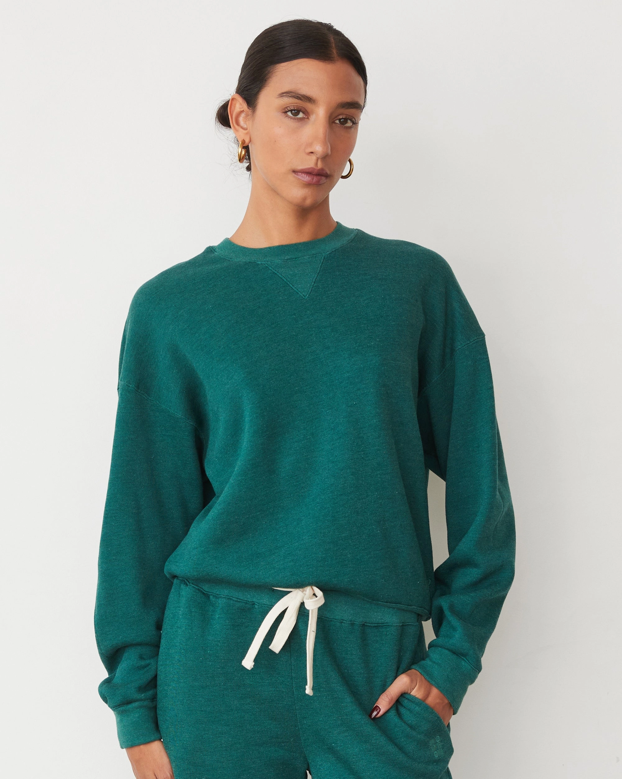 Sandwich Mesh Panel Structure Teddy Fleece Crew Neck Sweatshirt