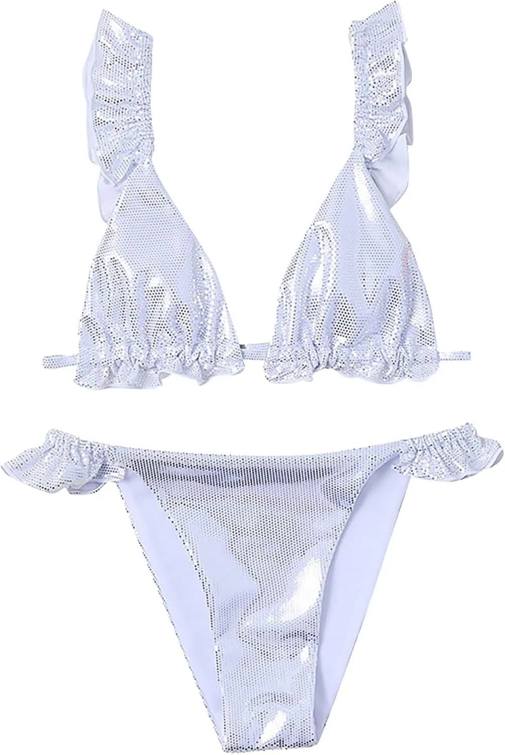 Teens Girls Swimsuits Quick-Dry Bathing Suit Cute Ruffle Sequin Bikini Set with Modest Bathing Suits for Teens