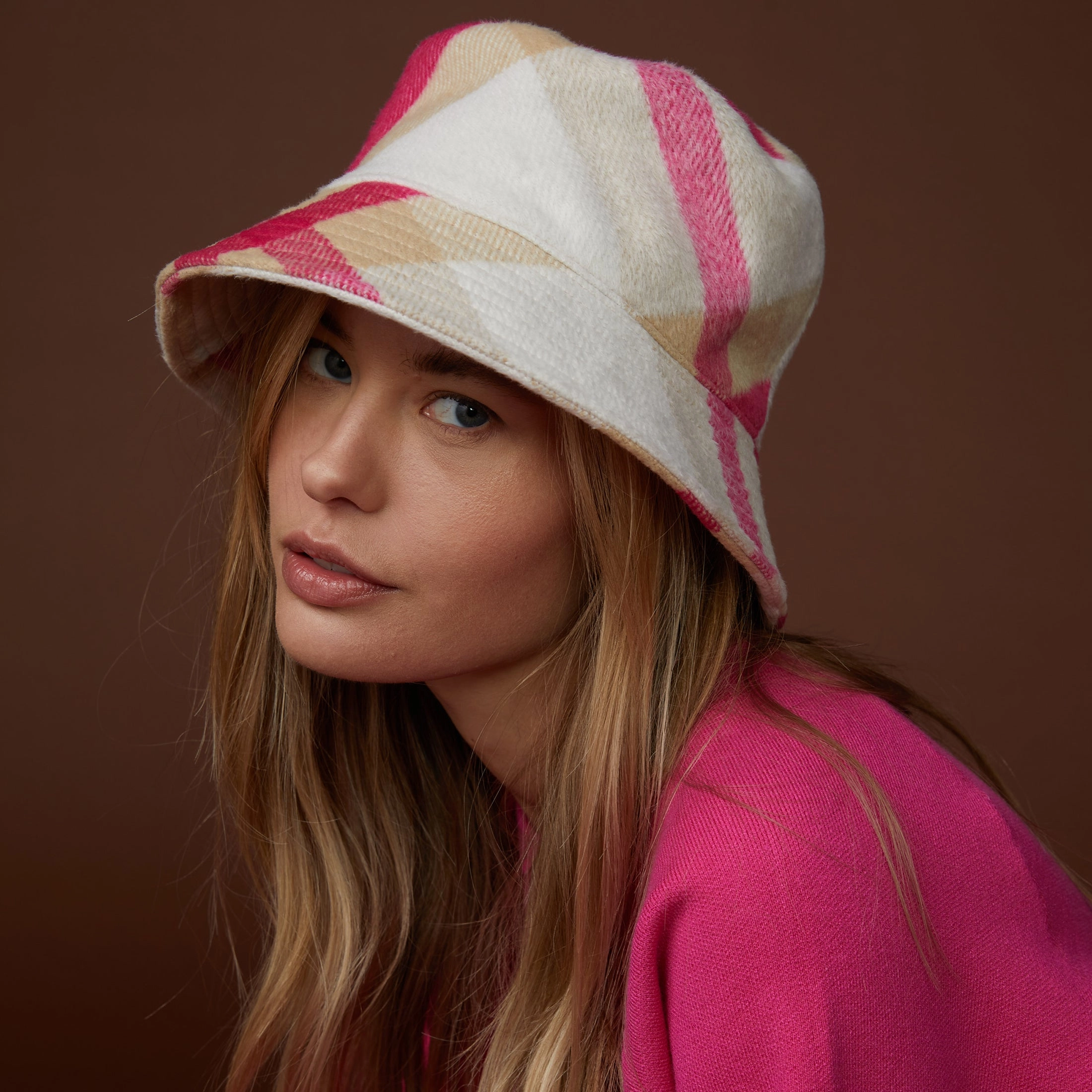 Quick Release Fastener Tencel Cotton Hybrid Weave Plaid Bucket Hat