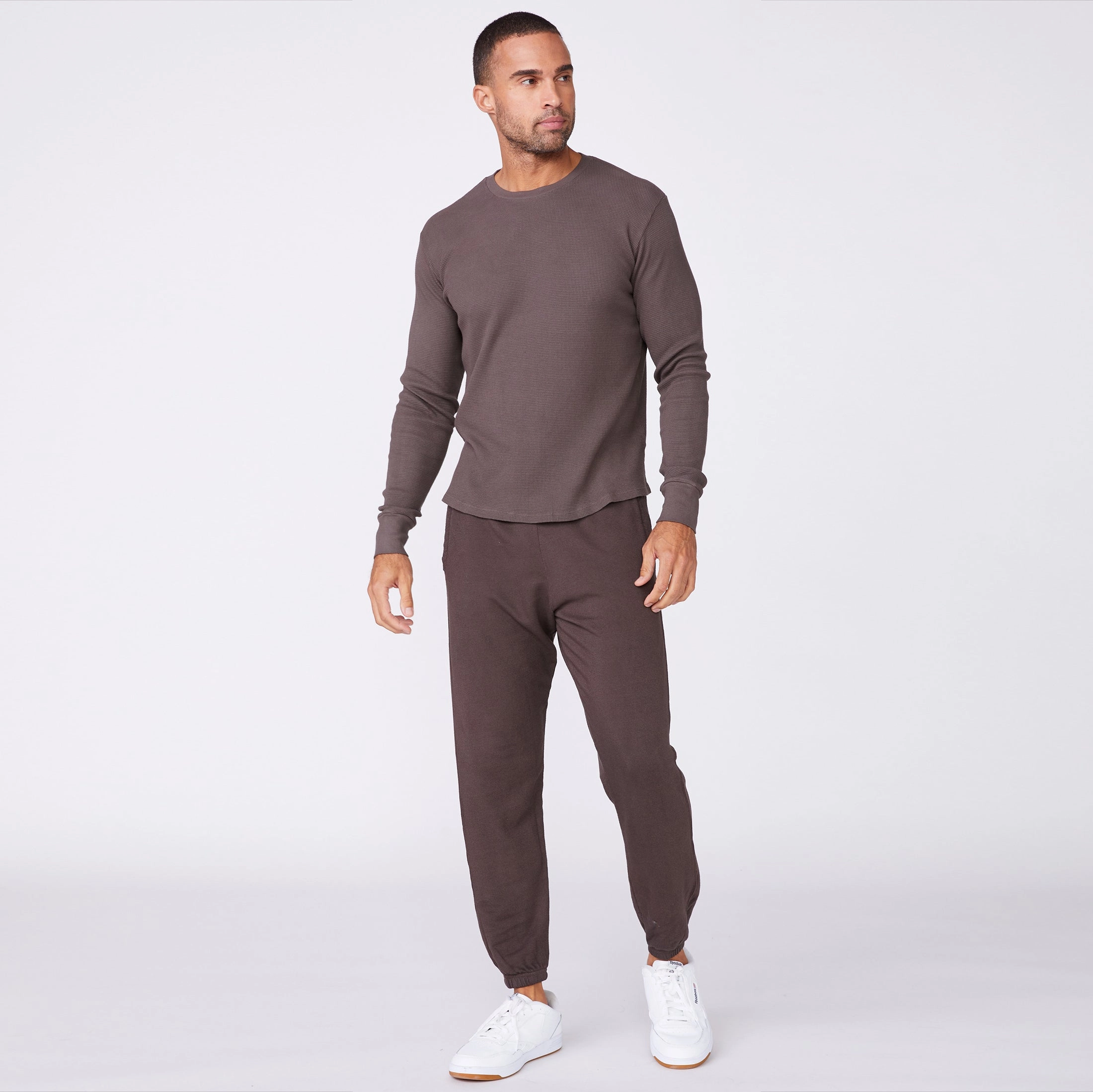 DoubleLayeredShoulders Soft Material Thermal Long Sleeve Crew