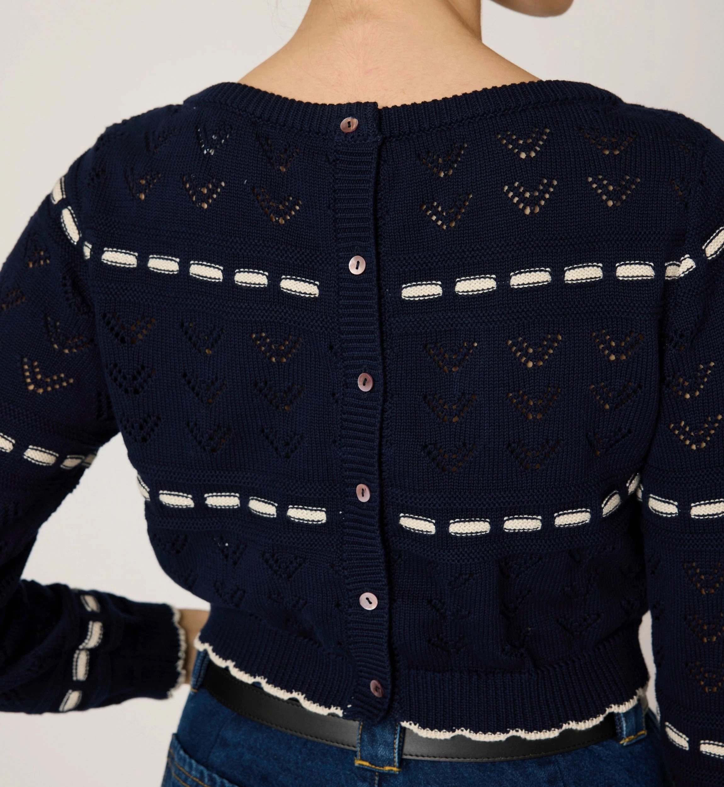 Summer Blouse Non Chafe Armholes Estrella Sweater | Dark Blue/Ivory