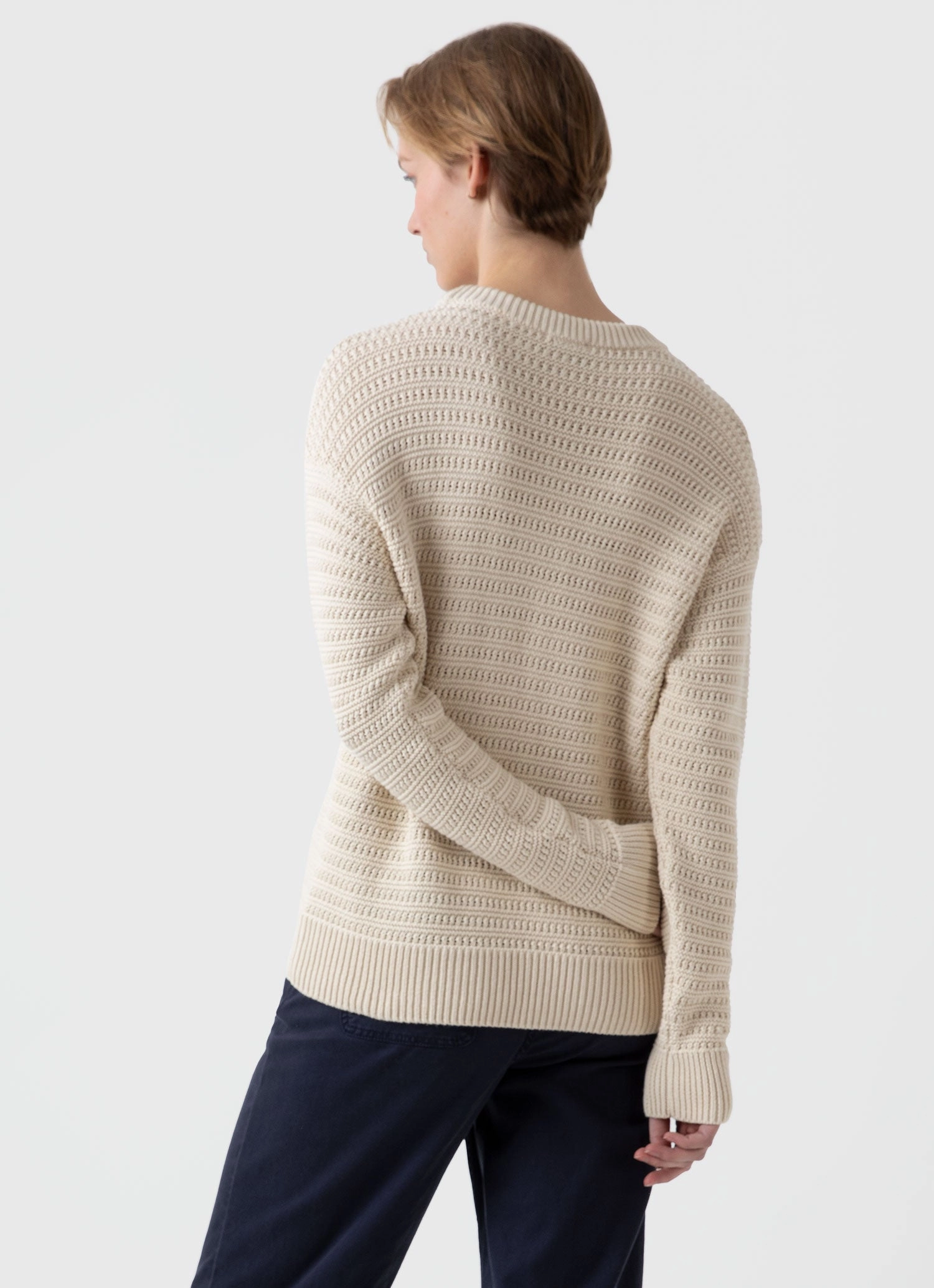 Women's Chunky Textured Jumper in Ecru Low Impact Manufacturing