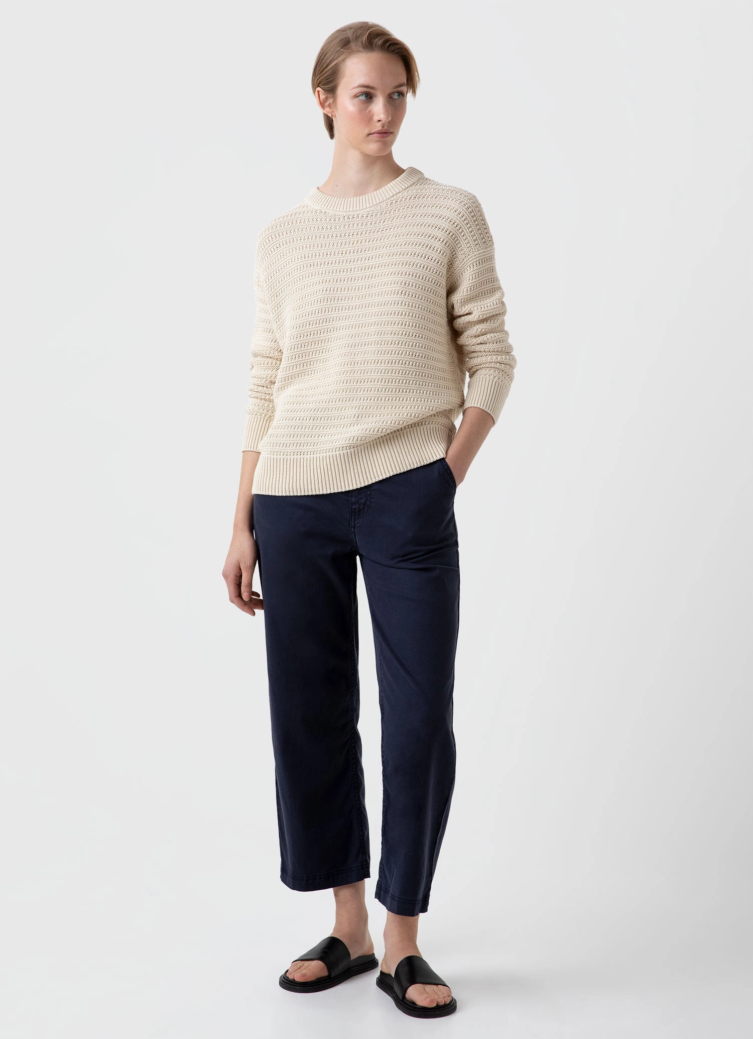 Interlock Knit Structure Office Trend Women's Chunky Textured Jumper in Ecru