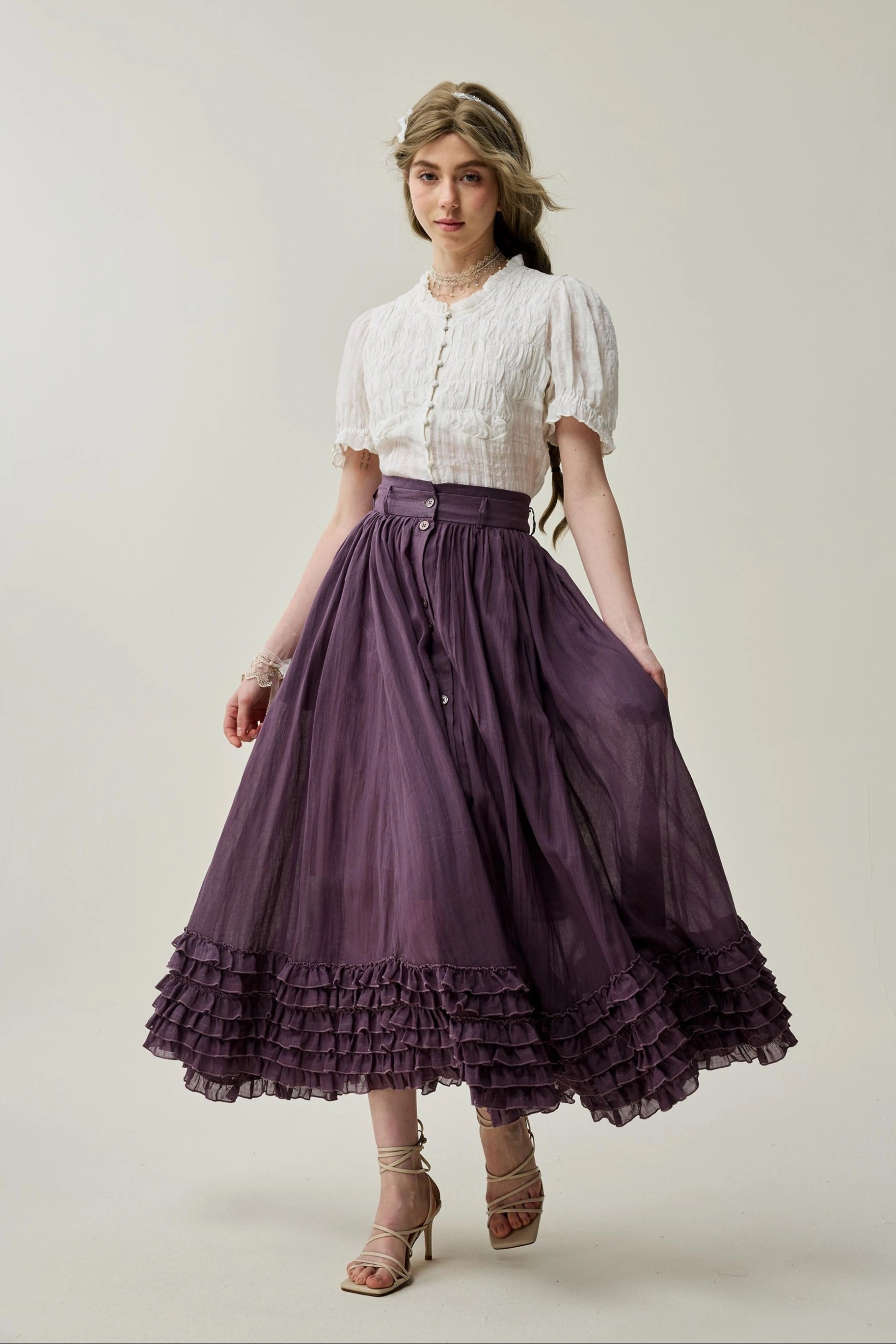 Mid Length Design Dorothy 27 | Ruffled maxi linen skirt
