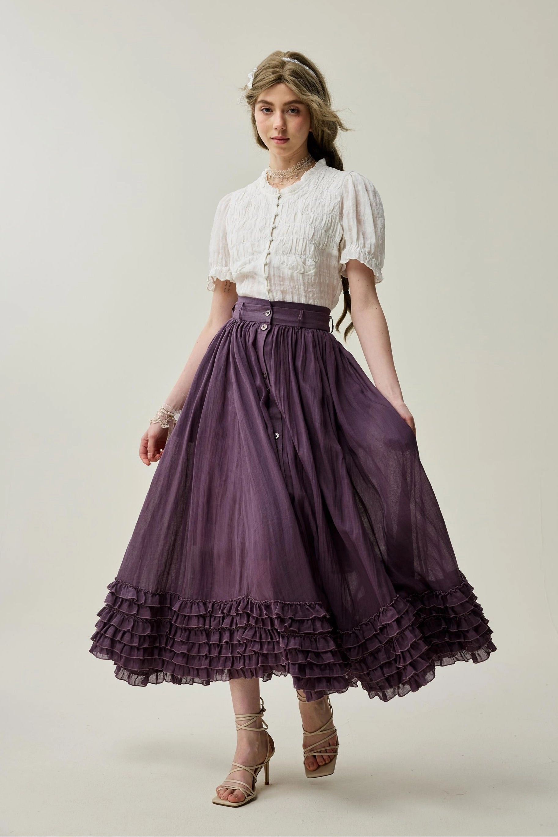 Dorothy 27 | Ruffled maxi linen skirt Heat Trapping Layer