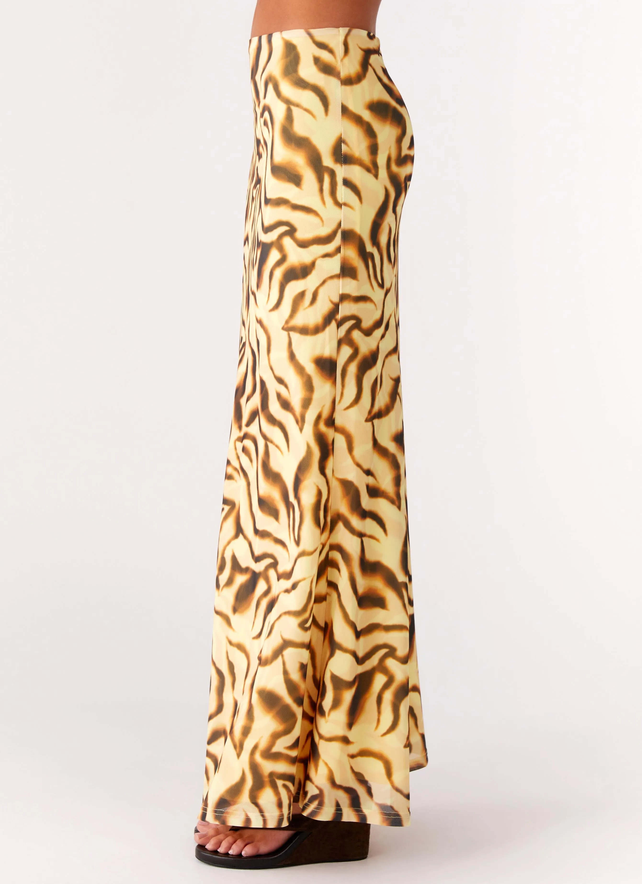 Call Me Low Rise Maxi Skirt - Yellow Zebra Chic Vibe