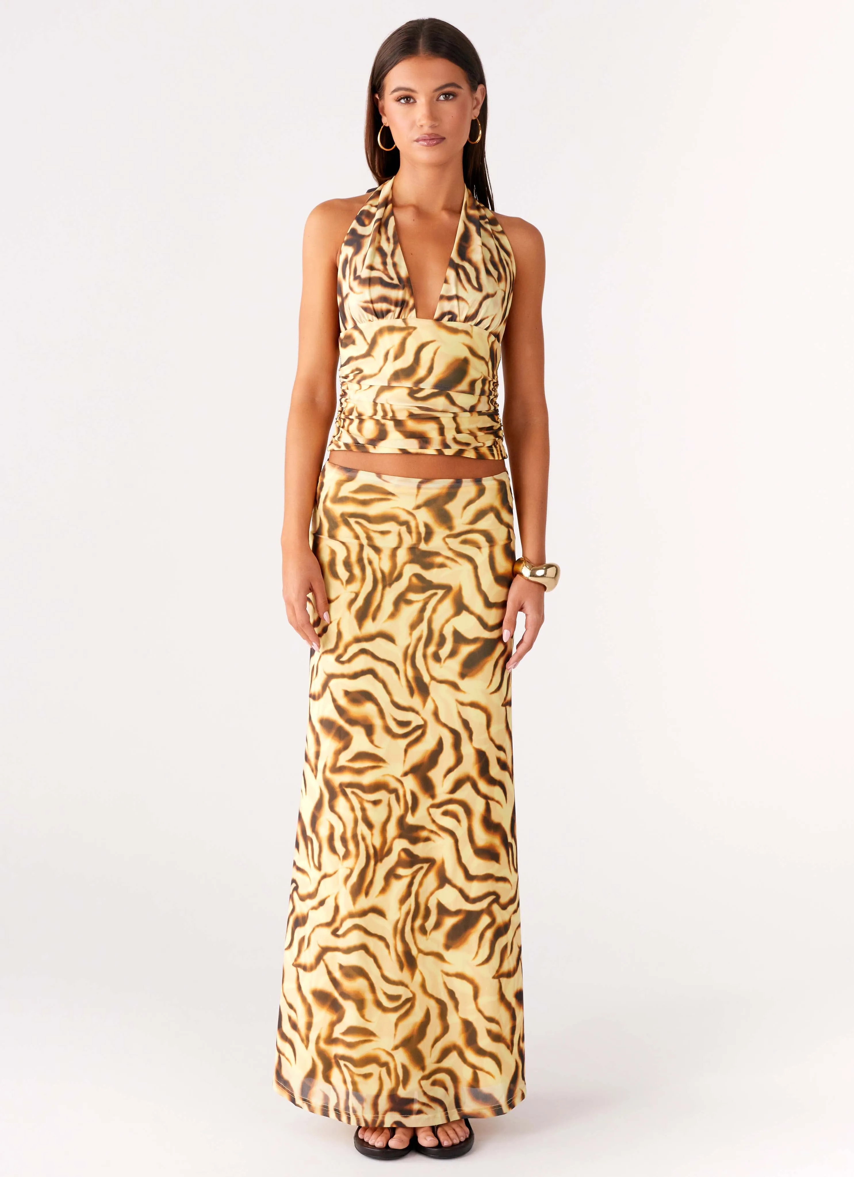 Outdoor Essentials Call Me Low Rise Maxi Skirt - Yellow Zebra