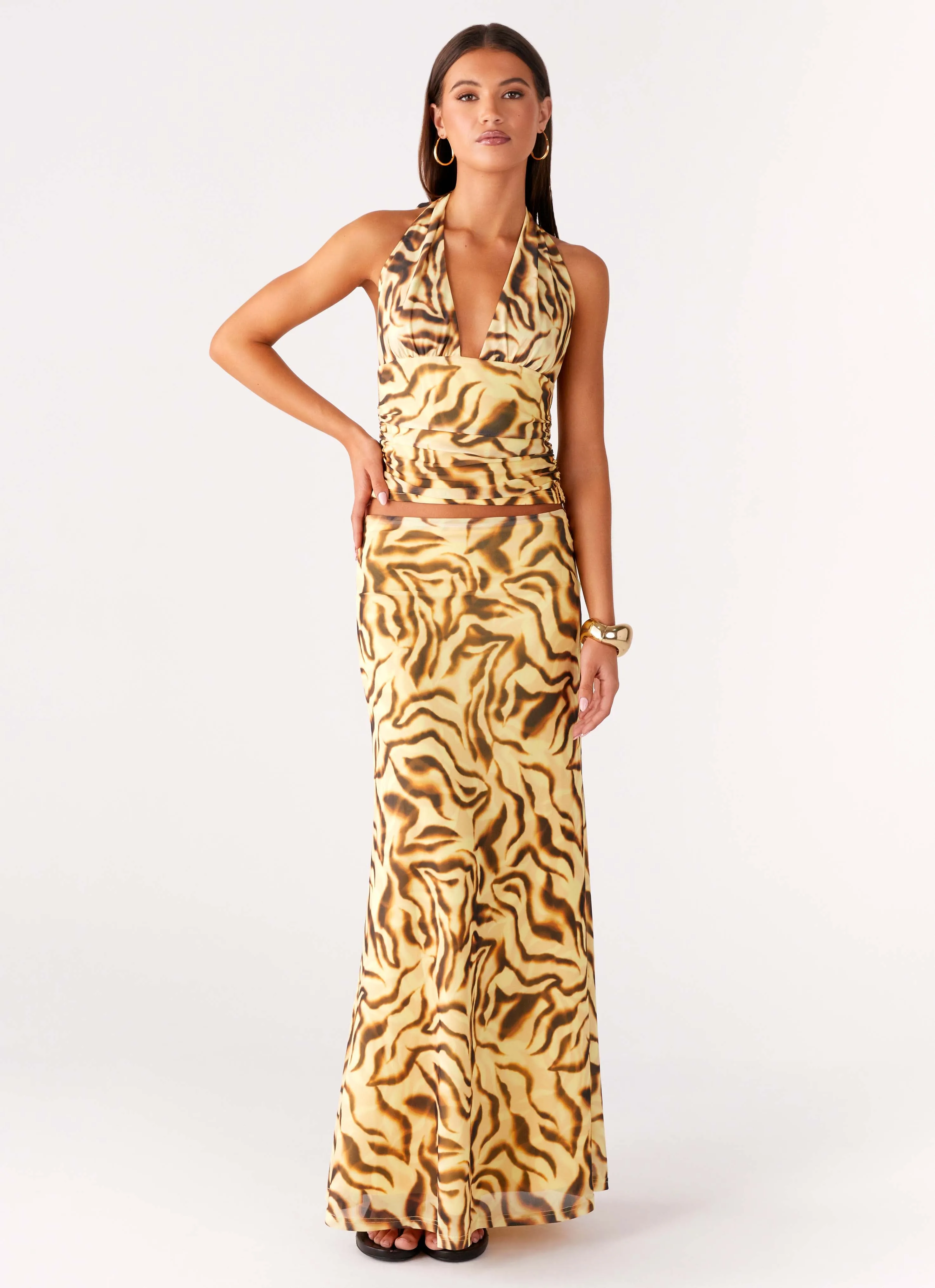 Urban Style Fit For Movement Call Me Low Rise Maxi Skirt - Yellow Zebra